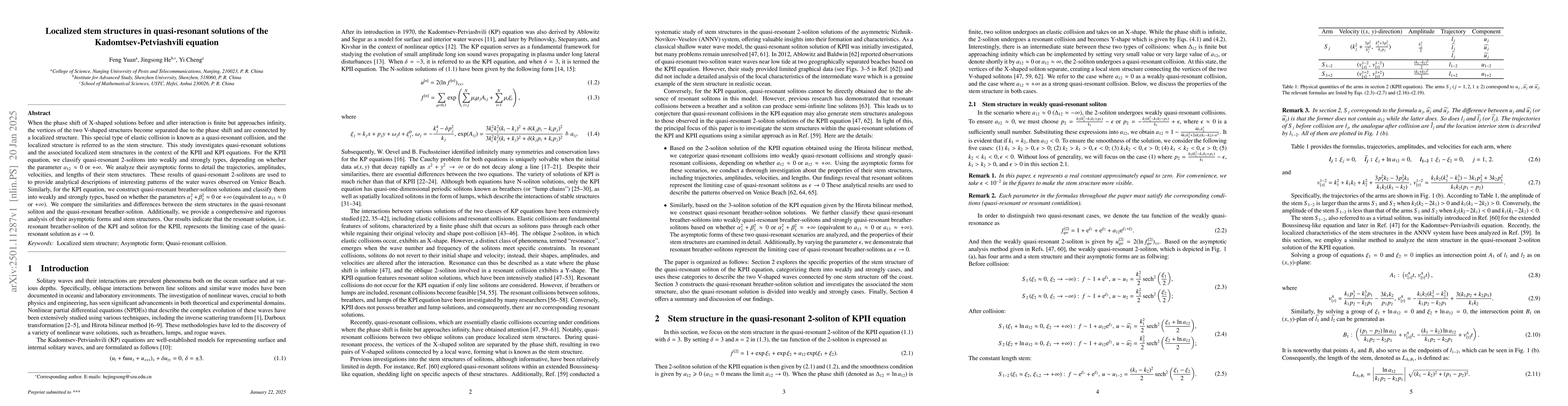 Thumbnail for Localized stem structures in quasi-resonant solutions of the
  Kadomtsev-Petviashvili equation
