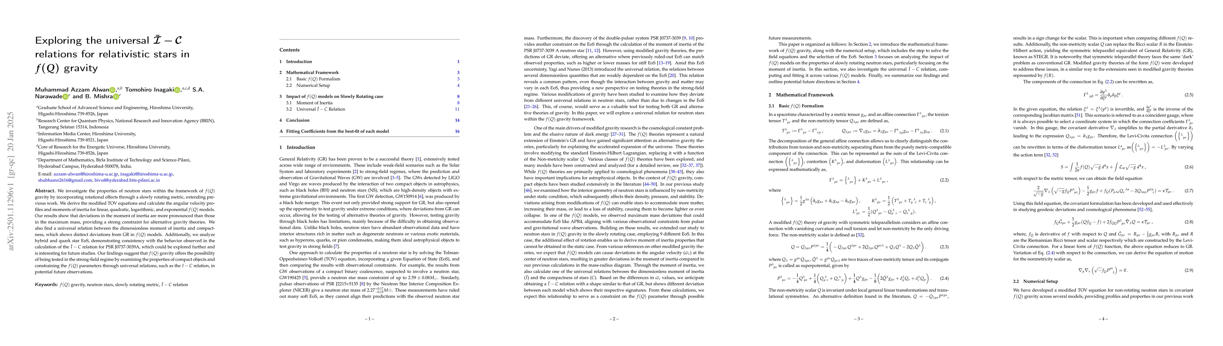 Thumbnail for Exploring the universal $\bar{\mathcal{I}}-\mathcal{C}$ relations for
  relativistic stars in $f(Q)$ gravity