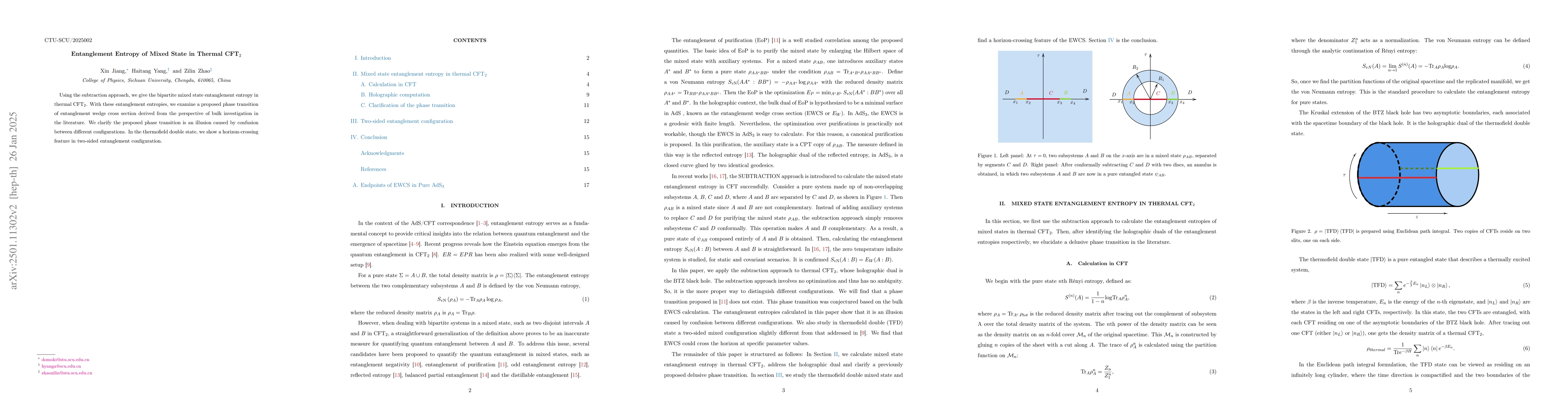 Thumbnail for Entanglement Entropy of Mixed State in Thermal CFT$_2$
