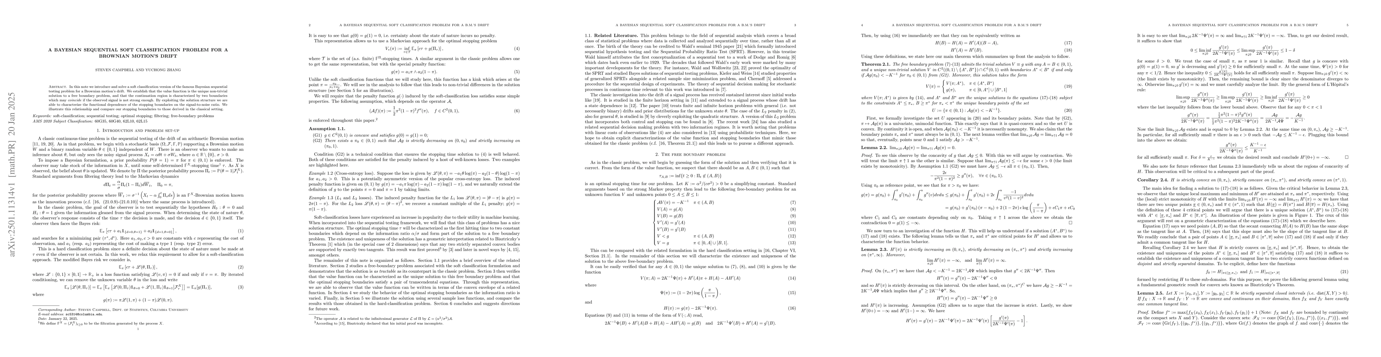 Thumbnail for A Bayesian sequential soft classification problem for a Brownian
  motion's drift