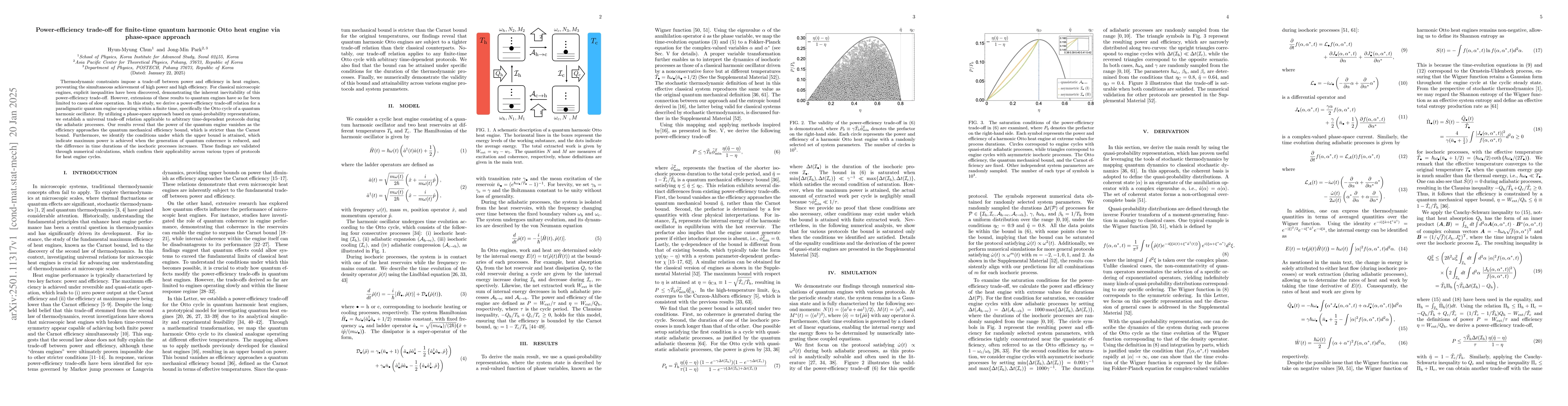 Thumbnail for Power-efficiency trade-off for finite-time quantum harmonic Otto heat
  engine via phase-space approach