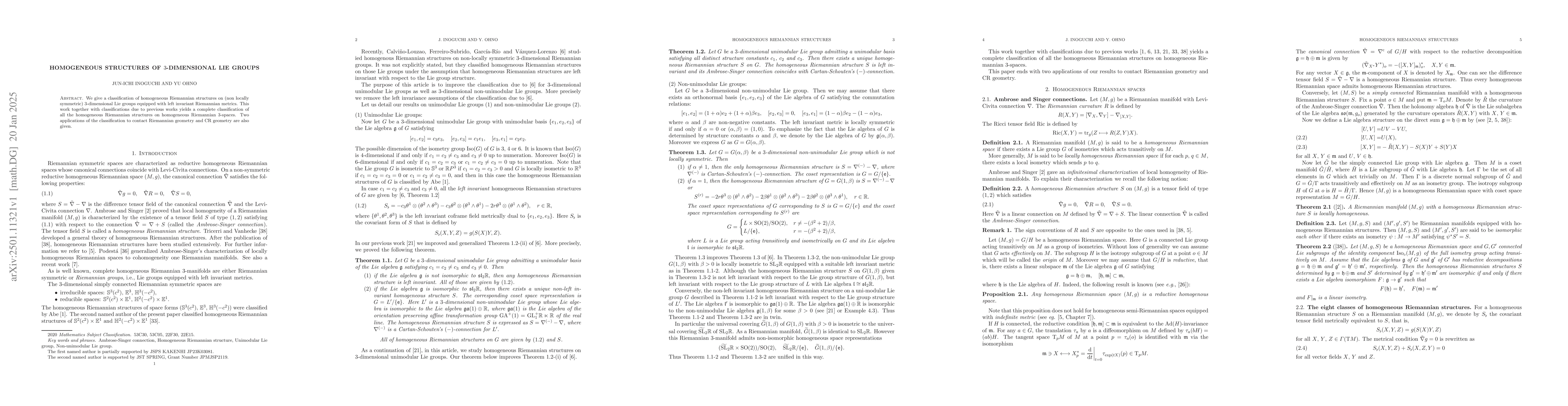 Thumbnail for Homogeneous structures of $3$-dimensional Lie groups