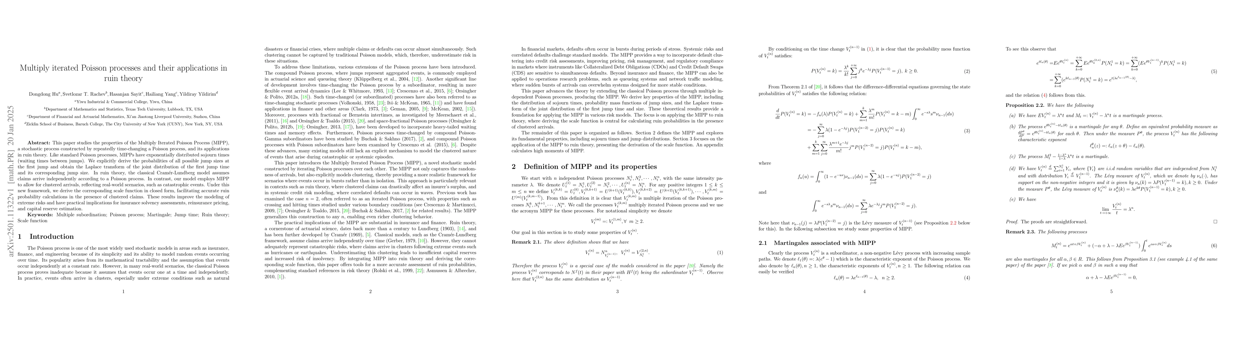 Thumbnail for Multiply iterated Poisson processes and their applications in ruin
  theory