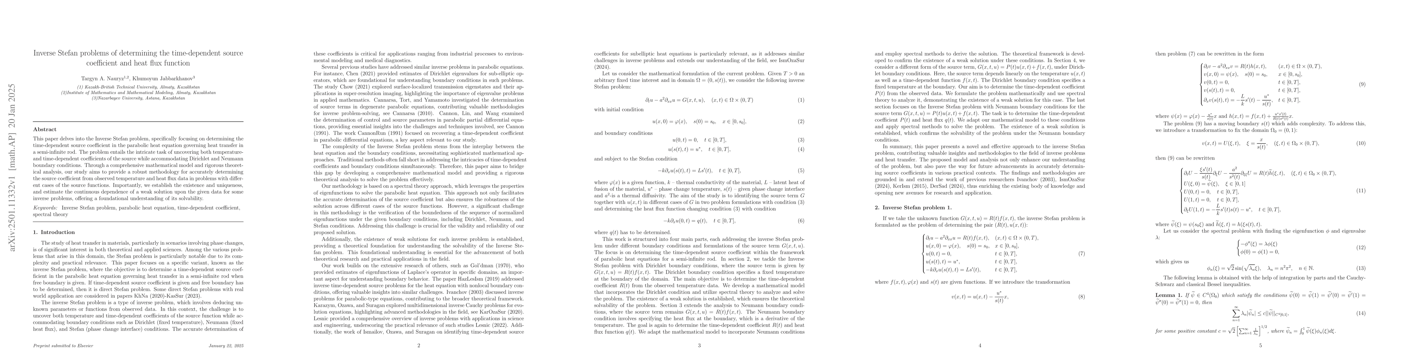 Thumbnail for Inverse Stefan problems of determining the time-dependent source
  coefficient and heat flux function