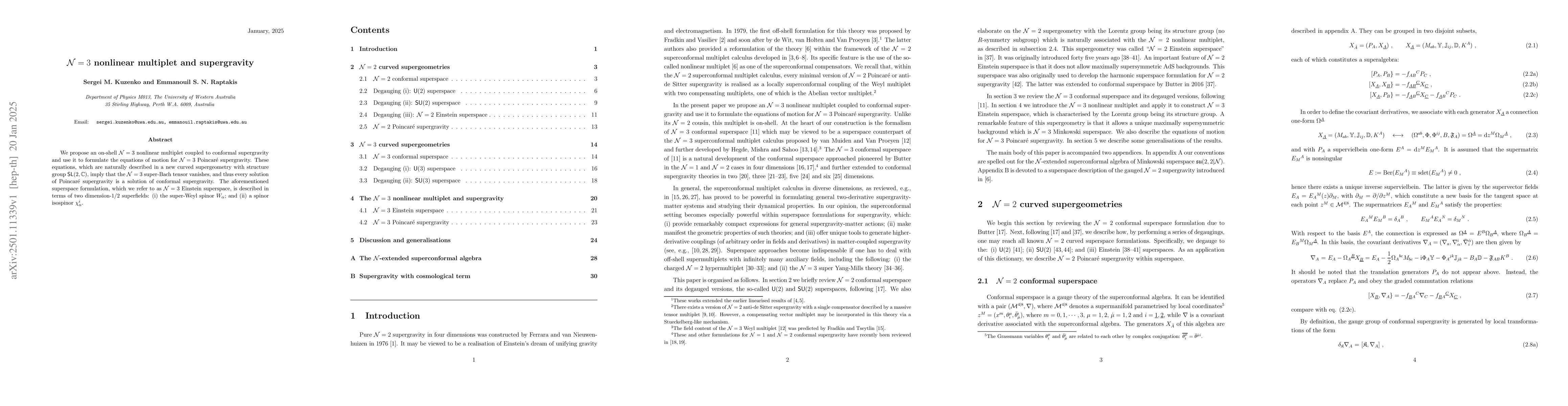 Thumbnail for ${\mathcal N}=3$ nonlinear multiplet and supergravity