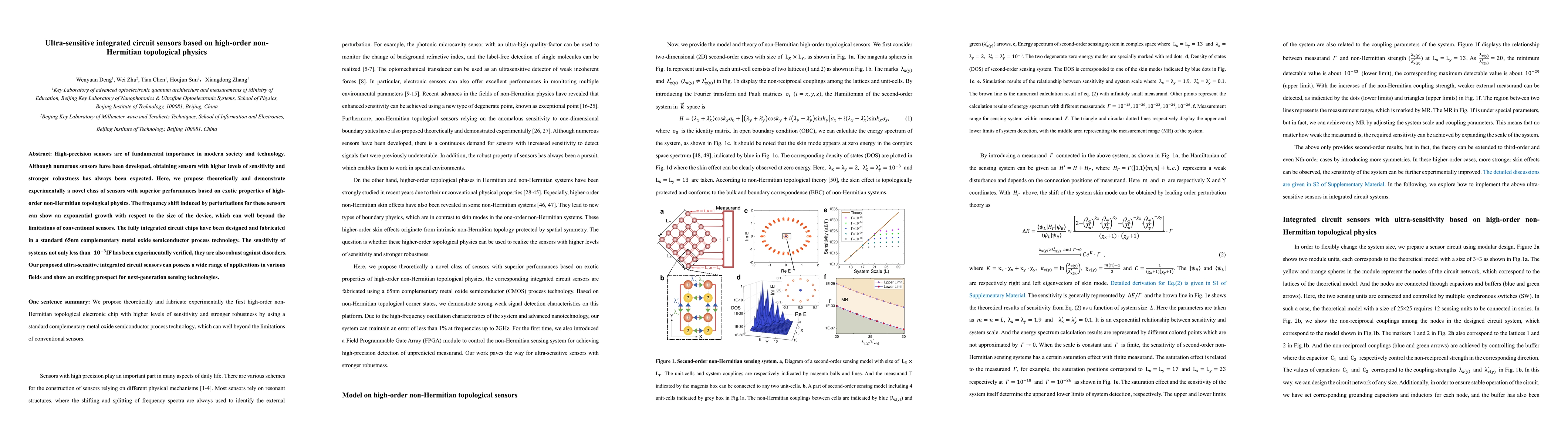 Thumbnail for Ultra-sensitive integrated circuit sensors based on high-order
  nonHermitian topological physics