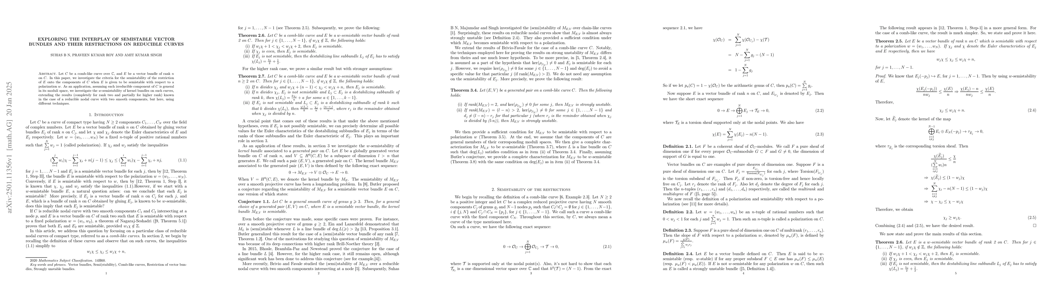 Thumbnail for Exploring the interplay of semistable vector bundles and their
  restrictions on reducible curves