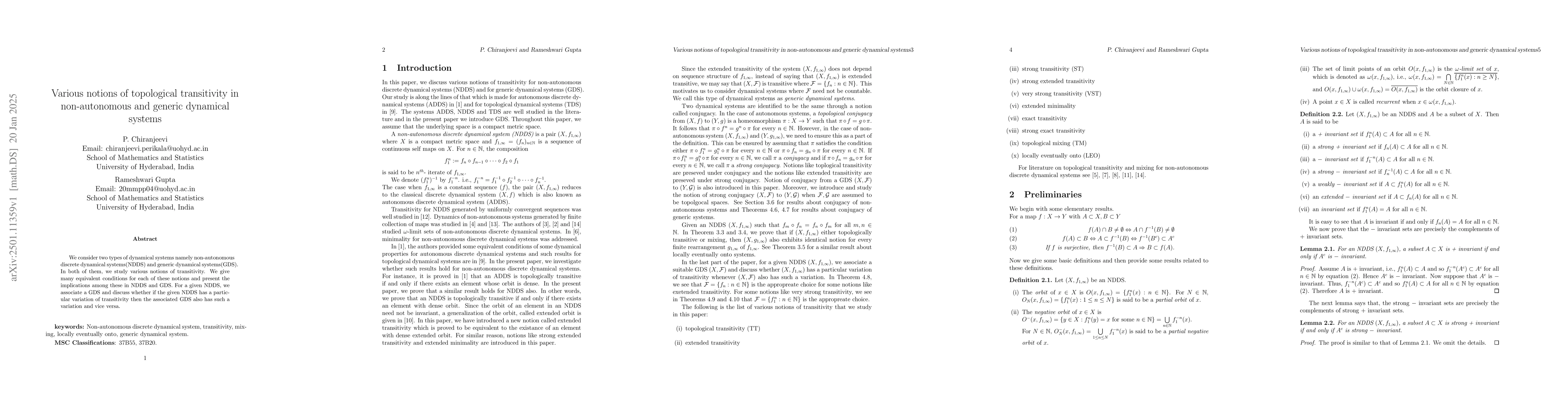 Thumbnail for Various notions of topological transitivity in non-autonomous and
  generic dynamical systems