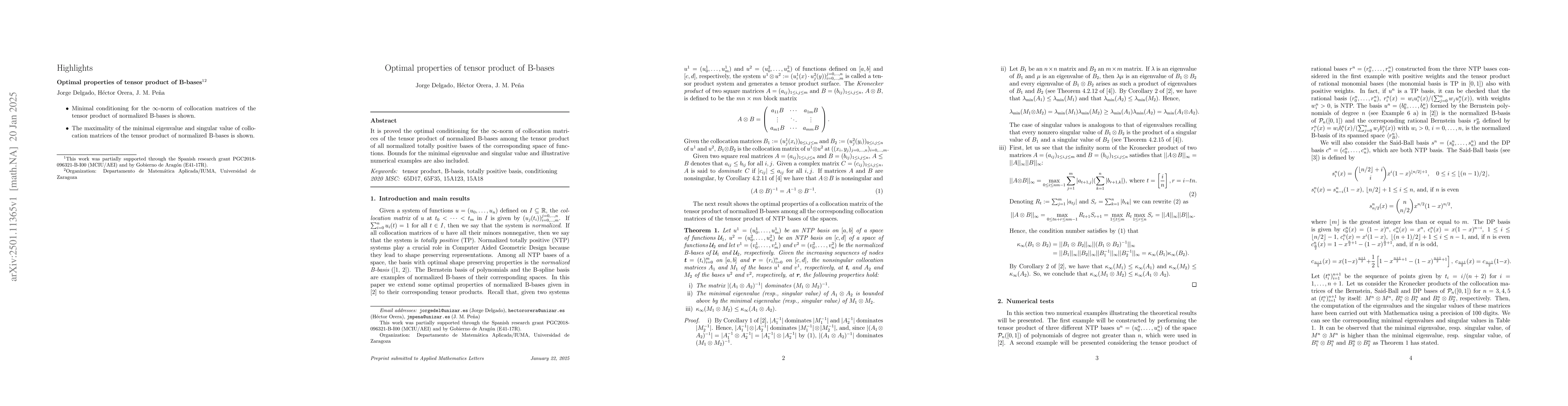 Thumbnail for Optimal properties of tensor product of B-bases
