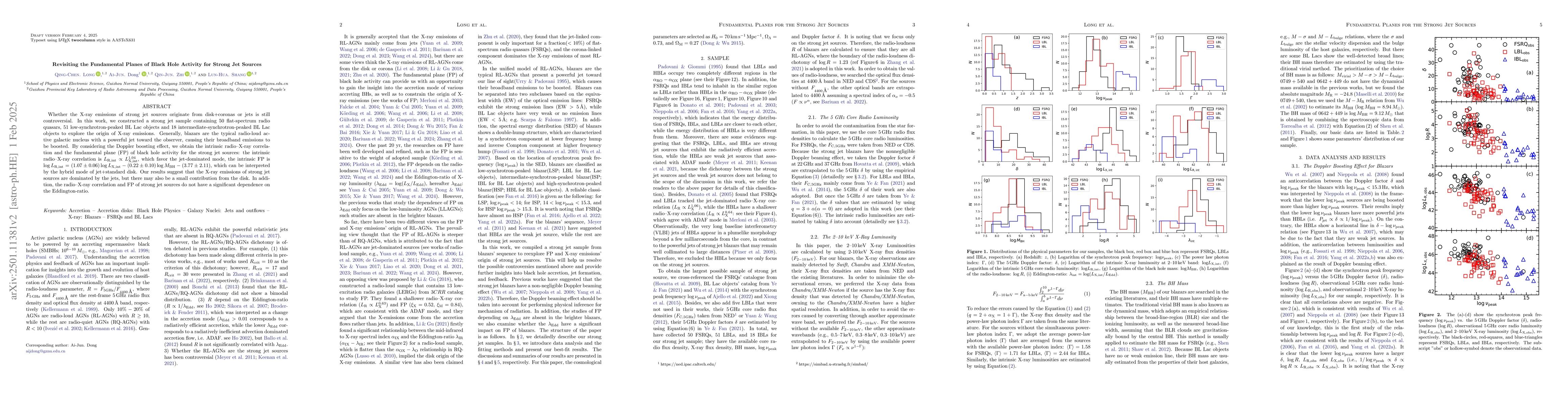 Thumbnail for Revisiting the Fundamental Planes of Black Hole Activity for Strong Jet
  Sources