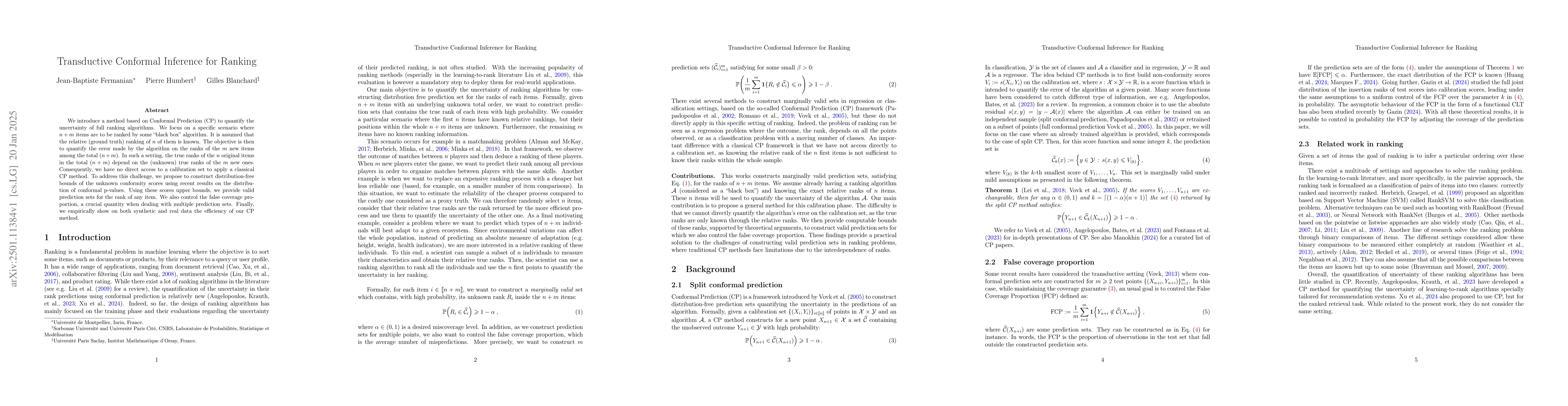 Thumbnail for Transductive Conformal Inference for Ranking