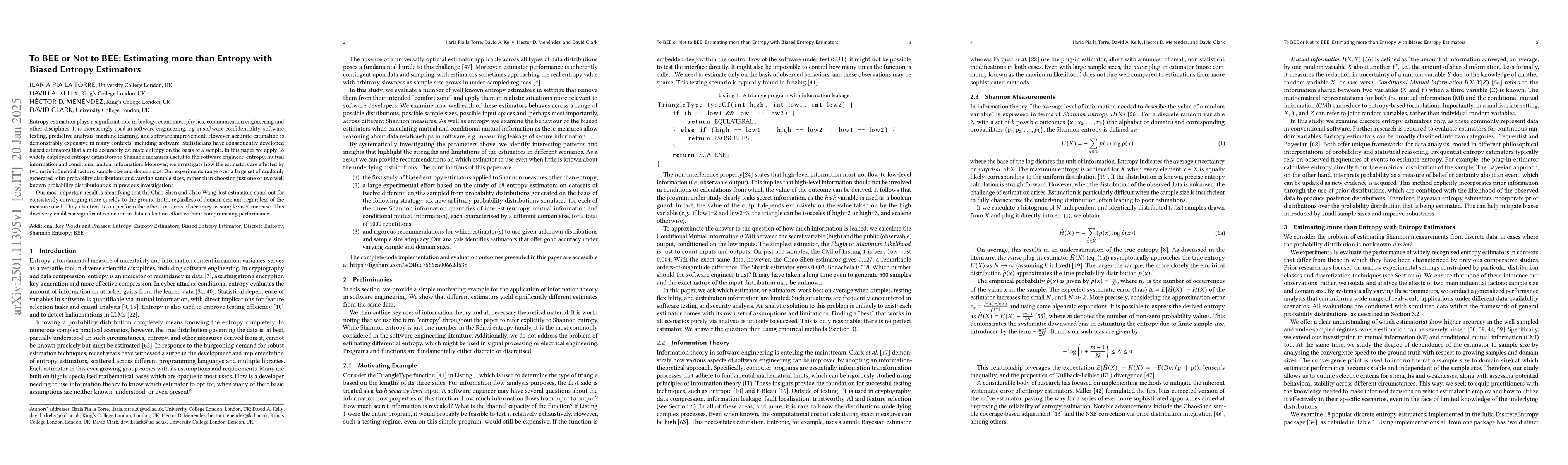 Thumbnail for To BEE or not to BEE: Estimating more than Entropy with Biased Entropy
  Estimators