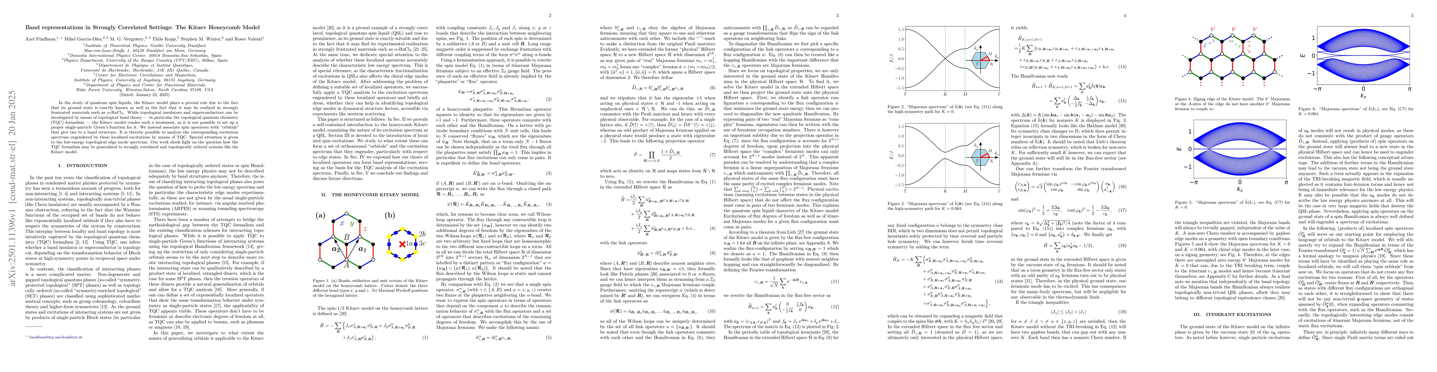 Thumbnail for Band representations in Strongly Correlated Settings: The Kitaev
  Honeycomb Model