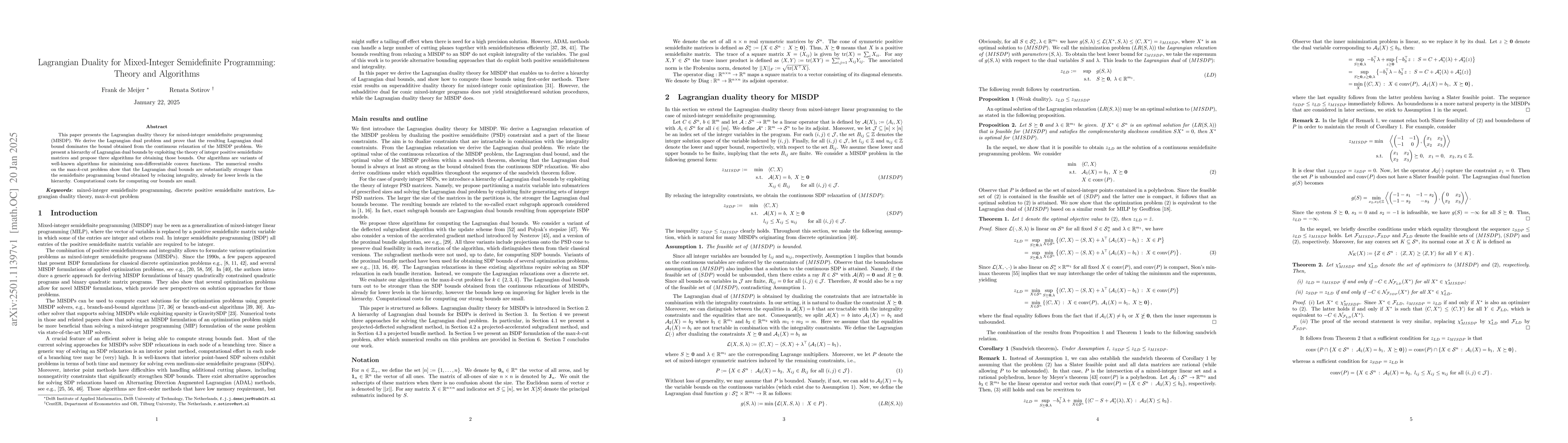 Thumbnail for Lagrangian Duality for Mixed-Integer Semidefinite Programming: Theory
  and Algorithms