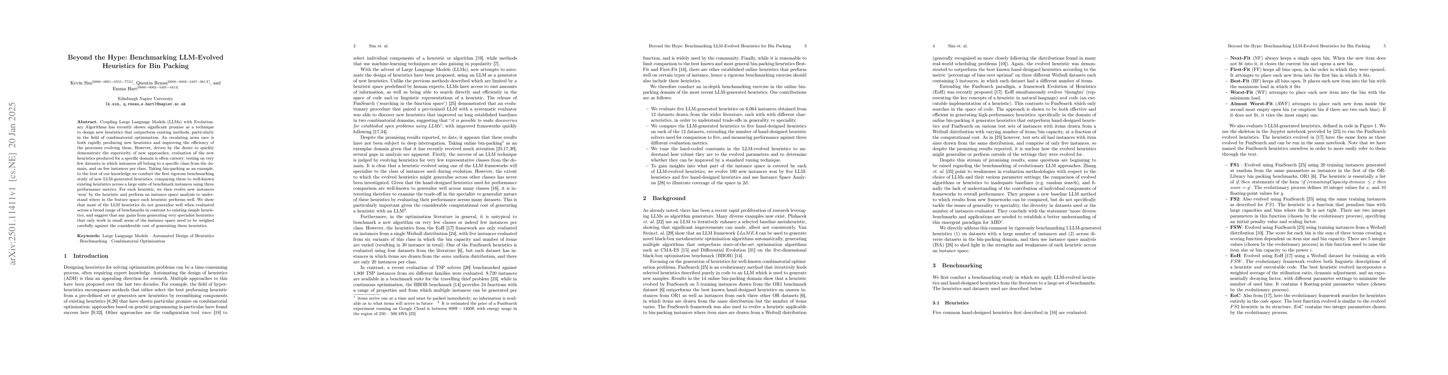 Thumbnail for Beyond the Hype: Benchmarking LLM-Evolved Heuristics for Bin Packing