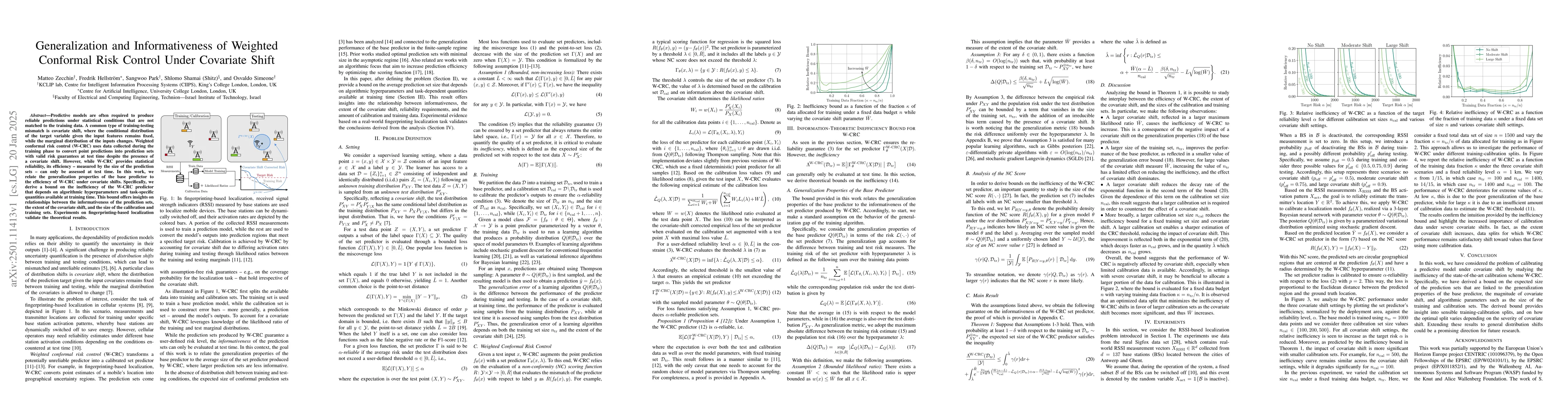 Thumbnail for Generalization and Informativeness of Weighted Conformal Risk Control
  Under Covariate Shift