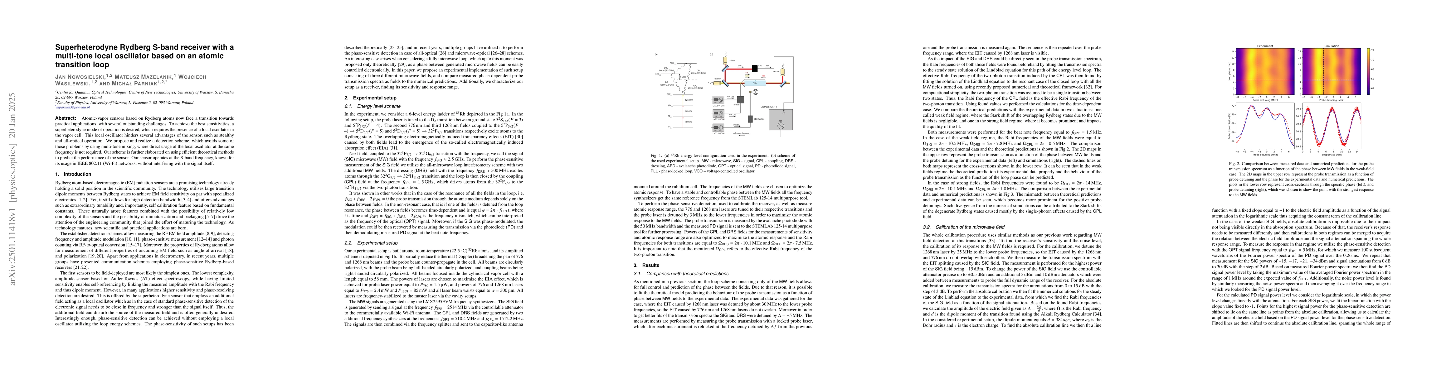Thumbnail for Superheterodyne Rydberg S-band receiver with a multi-tone local
  oscillator based on an atomic transition loop