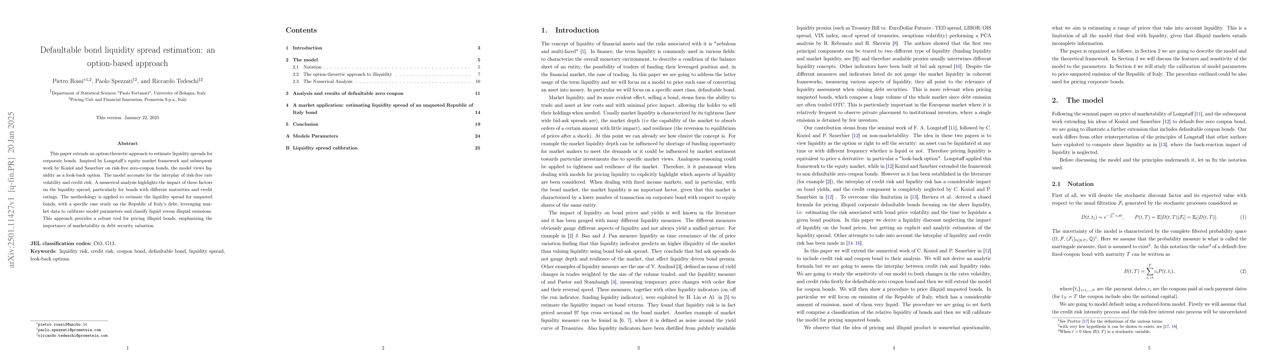 Thumbnail for Defaultable bond liquidity spread estimation: an option-based approach