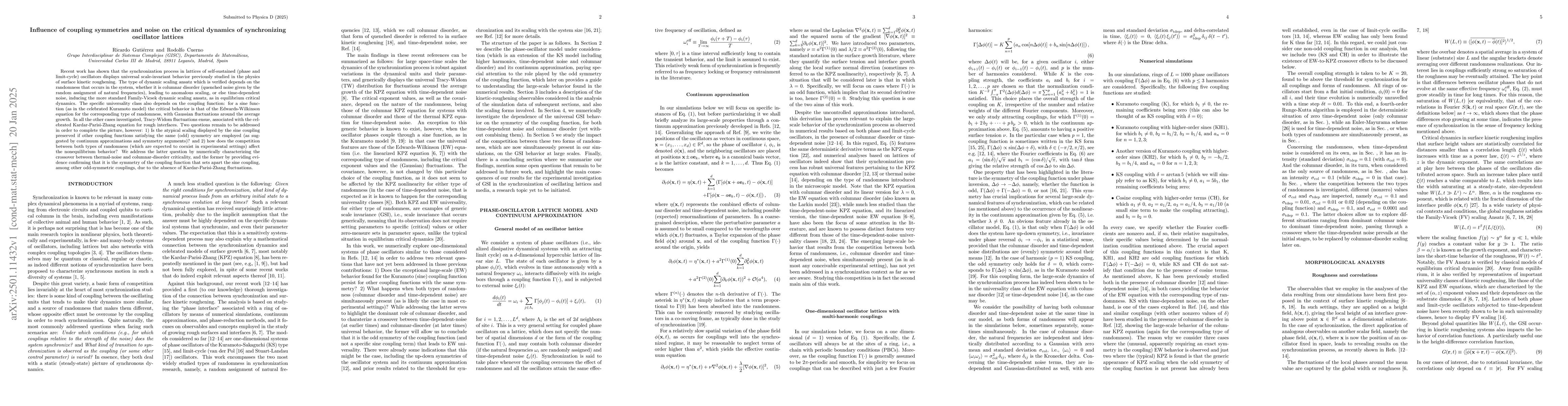 Thumbnail for Influence of coupling symmetries and noise on the critical dynamics of
  synchronizing oscillator lattices