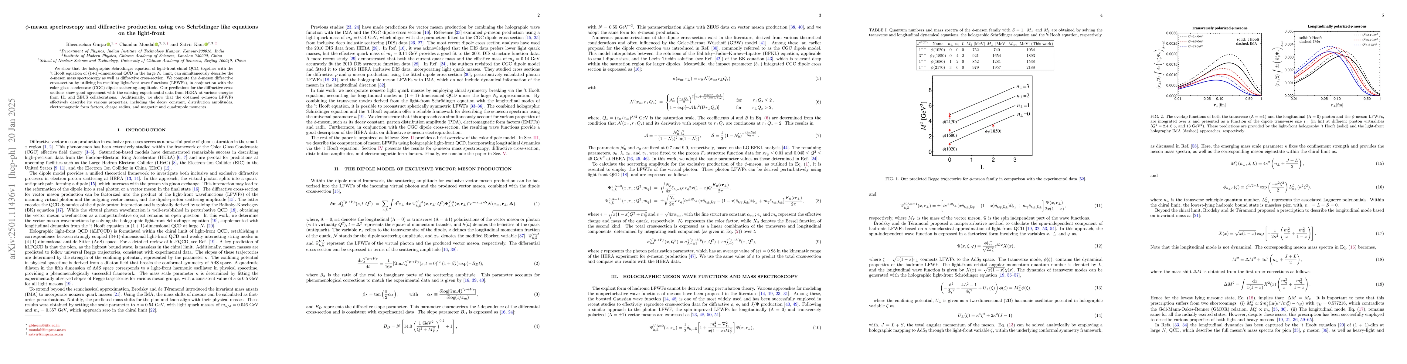 Thumbnail for $φ$-meson spectroscopy and diffractive production using two
  Schrödinger like equations on the light-front