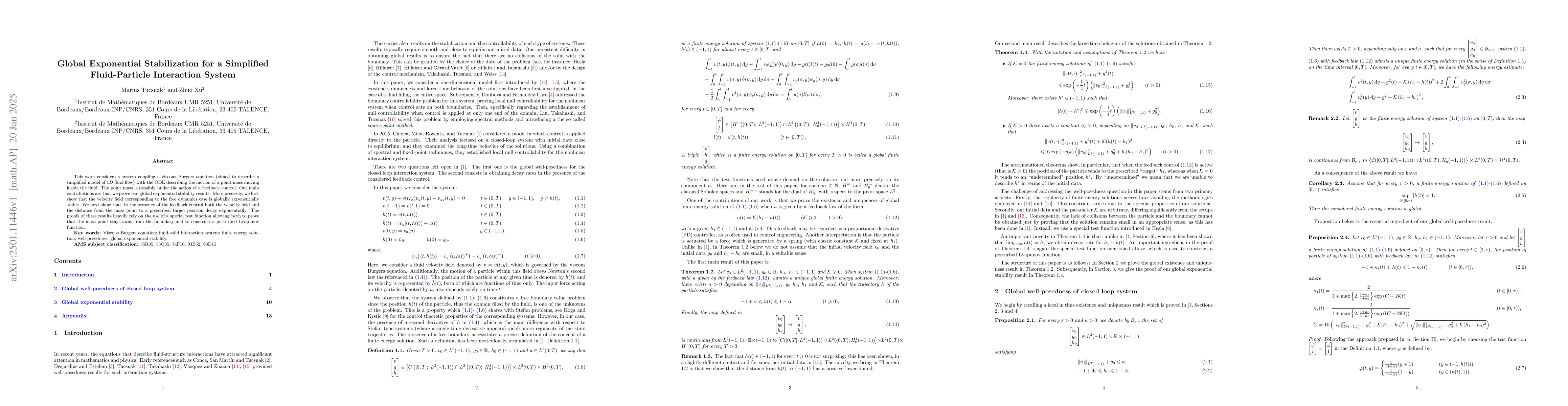 Thumbnail for Global Exponential Stabilization for a Simplified Fluid-Particle
  Interaction System