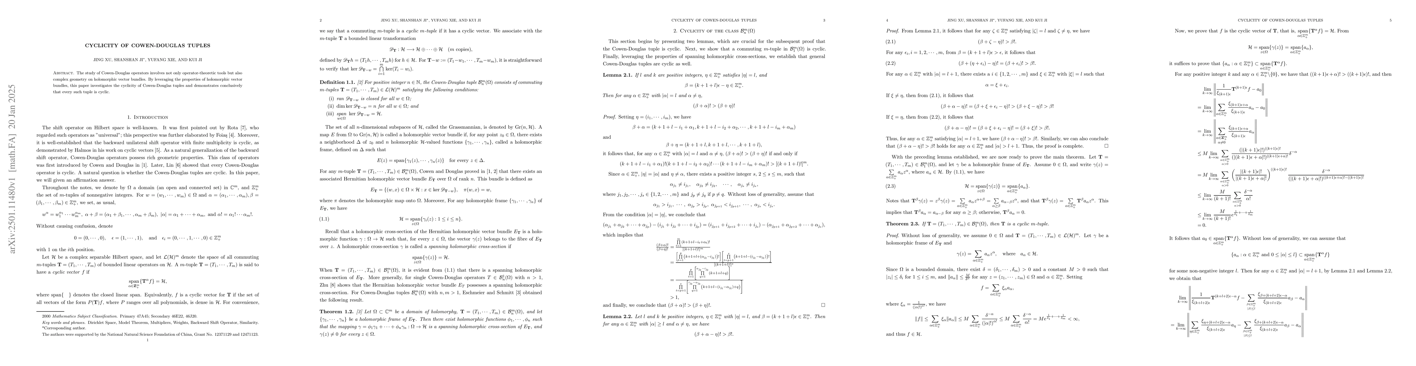 Thumbnail for Cyclicity of Cowen-Douglas tuples