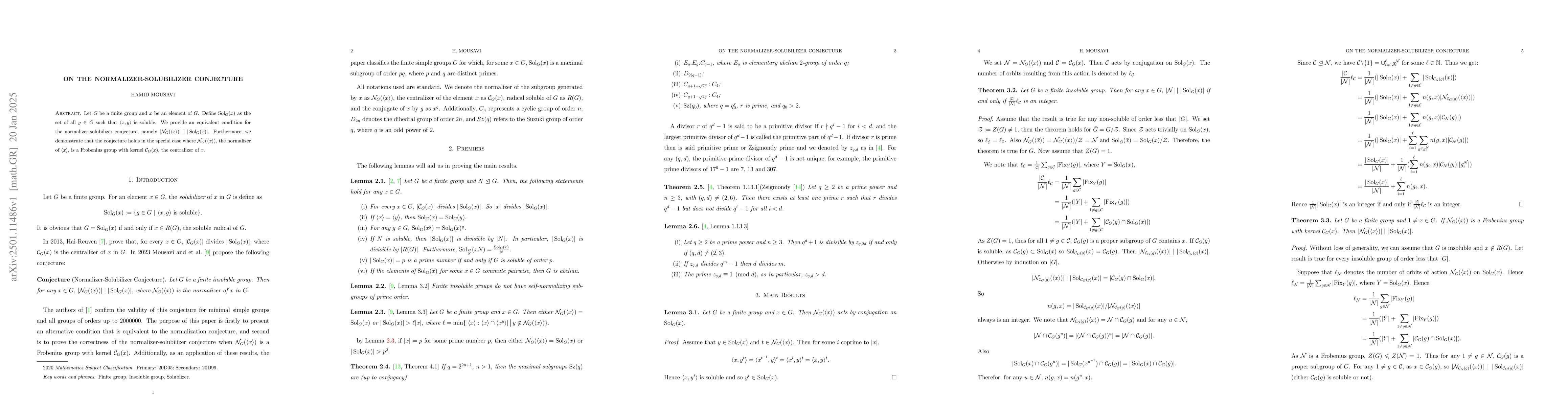 Thumbnail for On the Normalizer-Solubilizer Conjecture