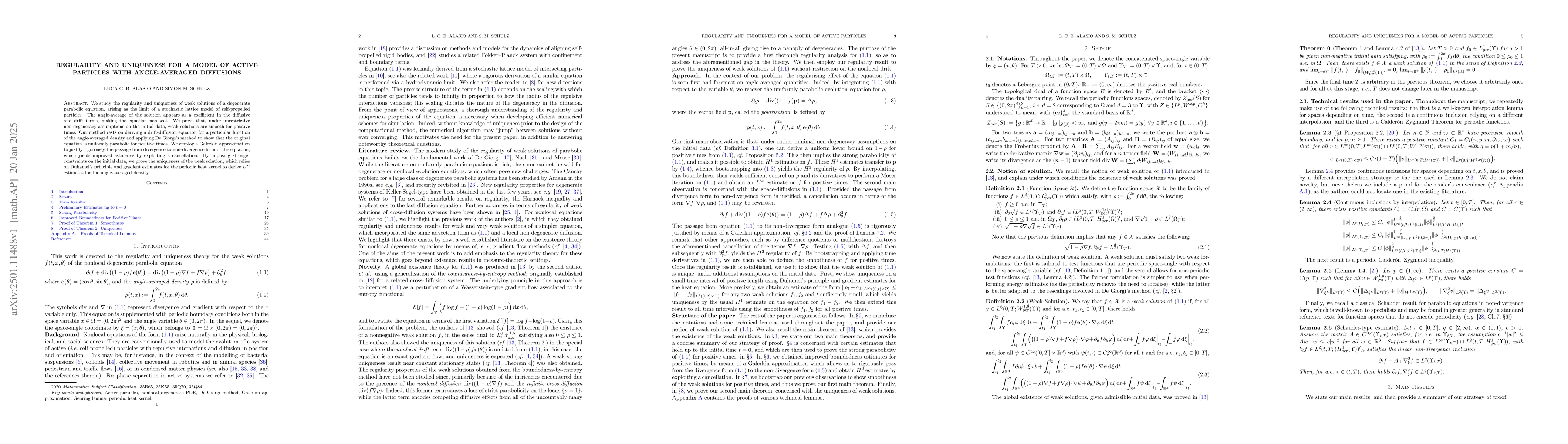 Thumbnail for Regularity and Uniqueness for a Model of Active Particles with
  Angle-Averaged Diffusions