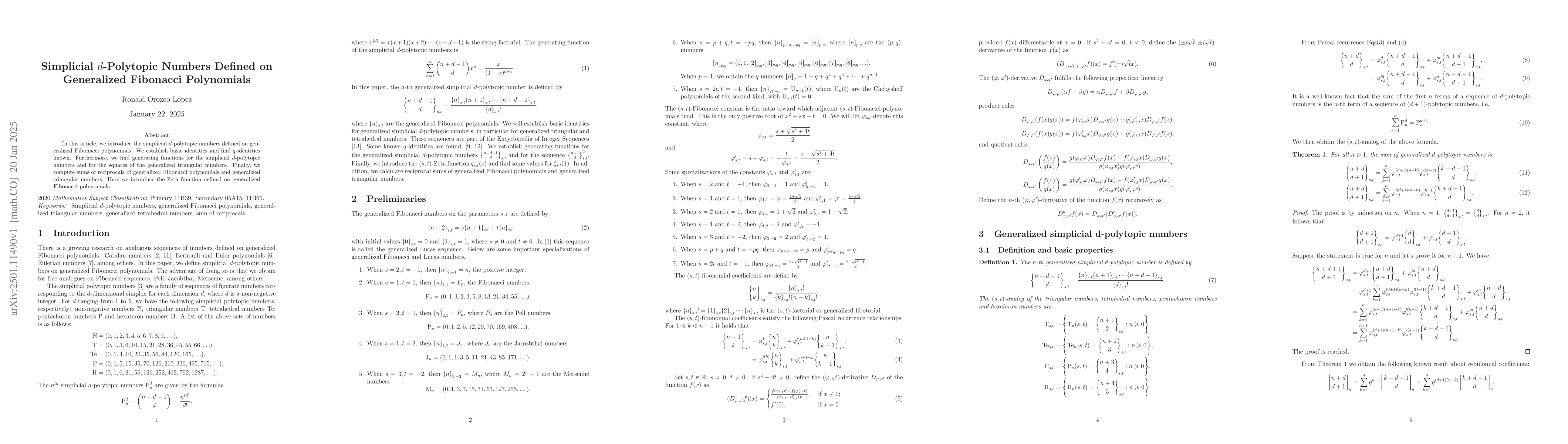 Thumbnail for Simplicial $d$-Polytopic Numbers Defined on Generalized Fibonacci
  Polynomials