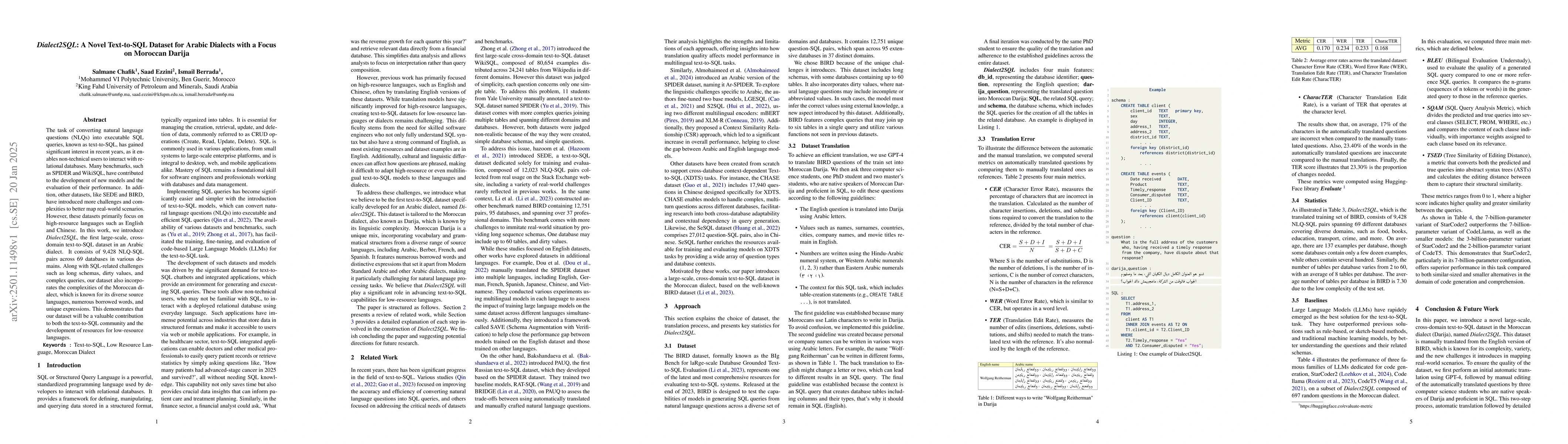 Thumbnail for Dialect2SQL: A Novel Text-to-SQL Dataset for Arabic Dialects with a
  Focus on Moroccan Darija