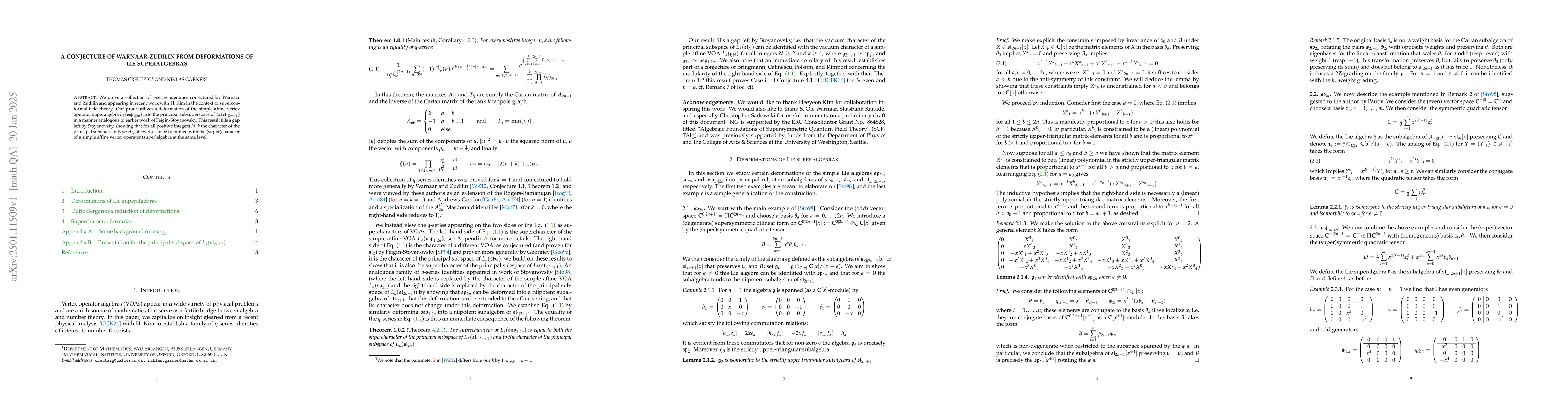 Thumbnail for A Conjecture of Warnaar-Zudilin from Deformations of Lie Superalgebras