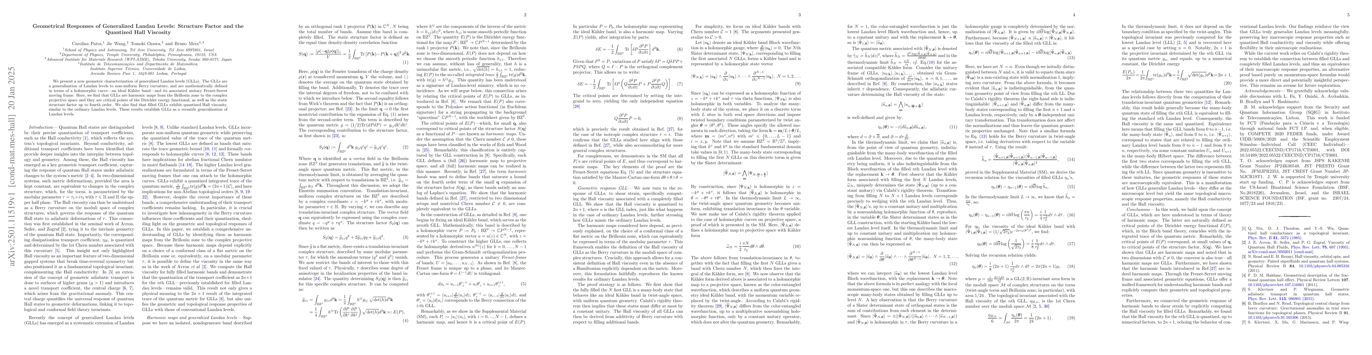 Thumbnail for Geometrical Responses of Generalized Landau Levels: Structure Factor and
  the Quantized Hall Viscosity