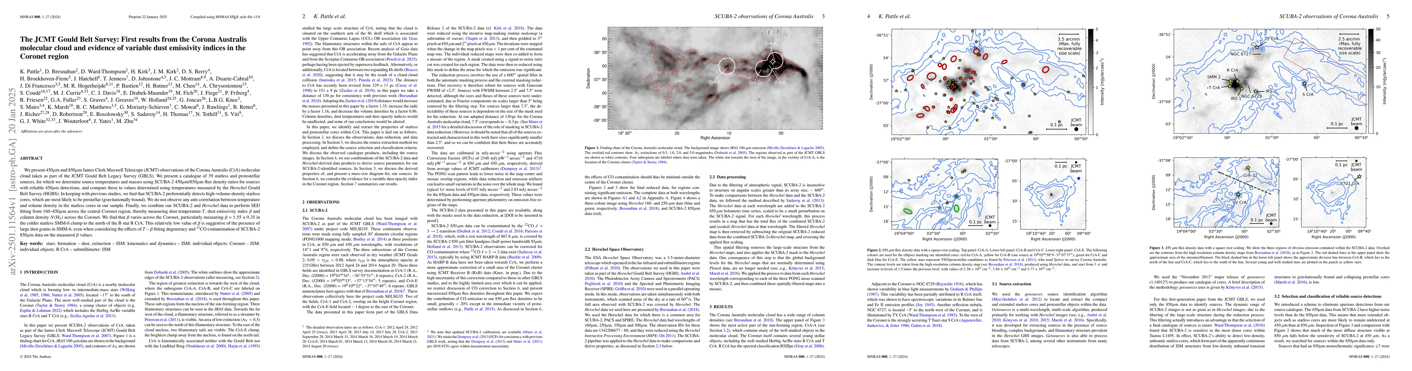 Thumbnail for The JCMT Gould Belt Survey: First results from the Corona Australis
  molecular cloud and evidence of variable dust emissivity indices in the
  Coronet region