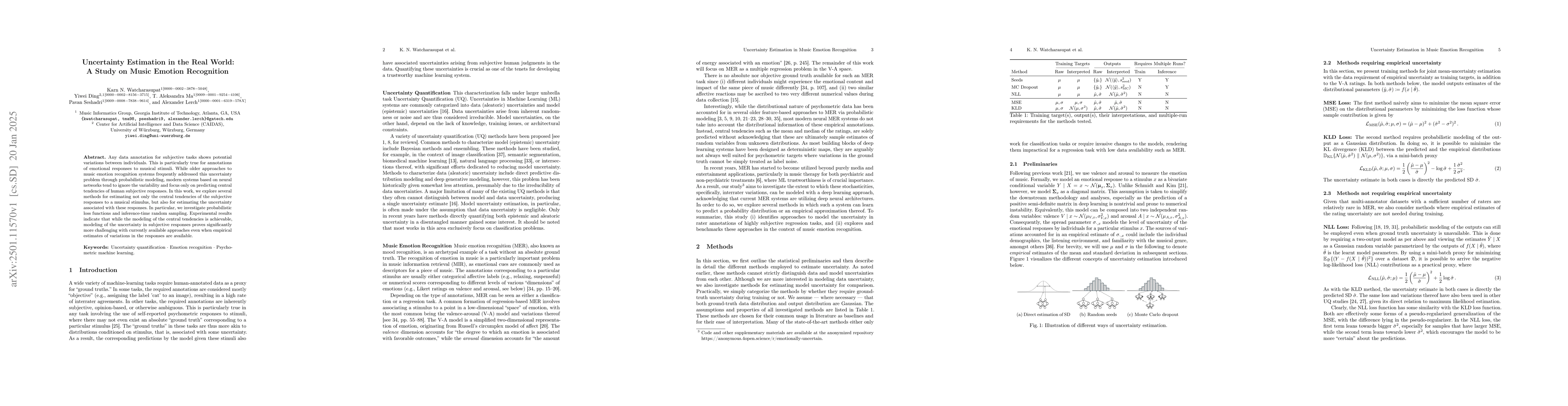 Thumbnail for Uncertainty Estimation in the Real World: A Study on Music Emotion
  Recognition