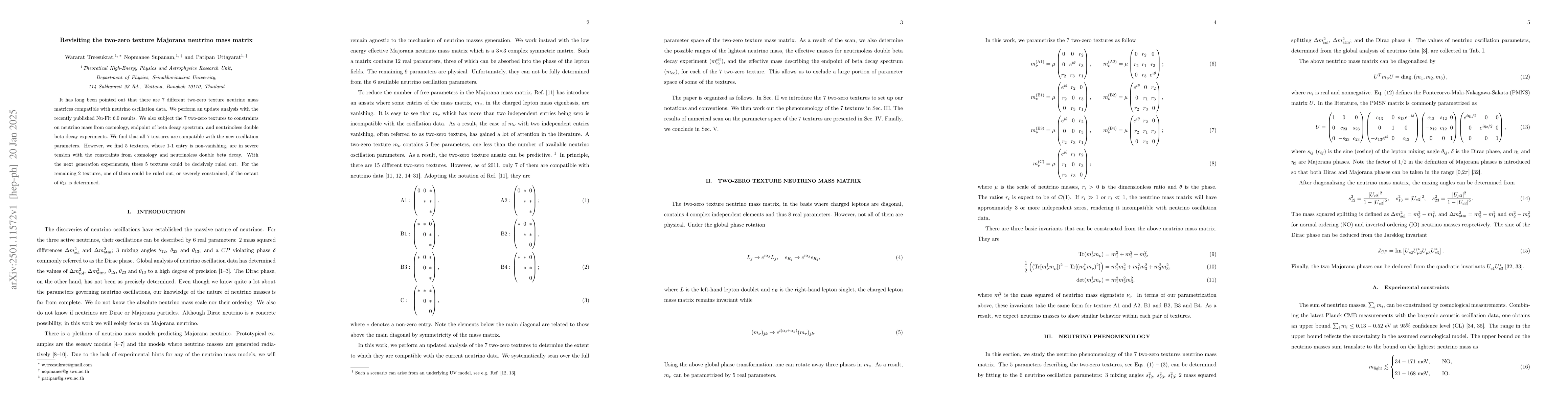 Thumbnail for Revisiting the two-zero texture Majorana neutrino mass matrix