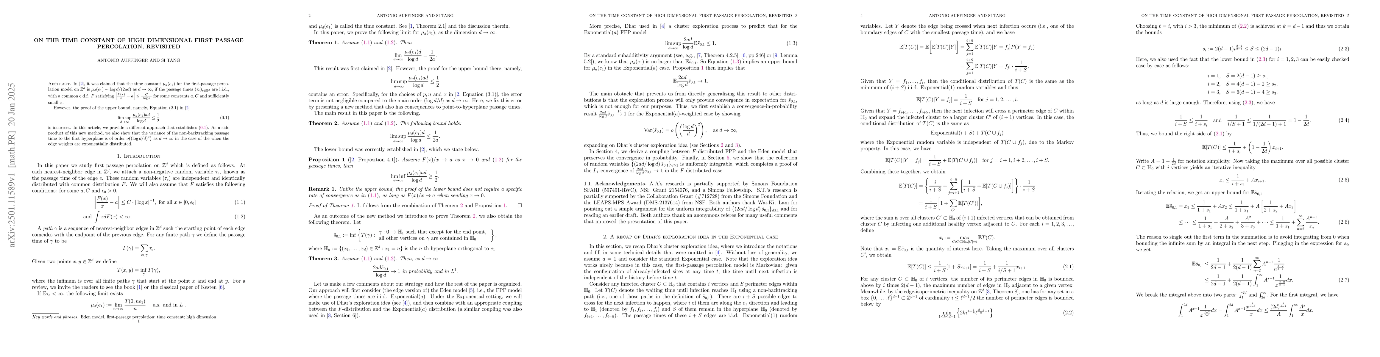 Thumbnail for On the time constant of high dimensional first passage percolation,
  revisited