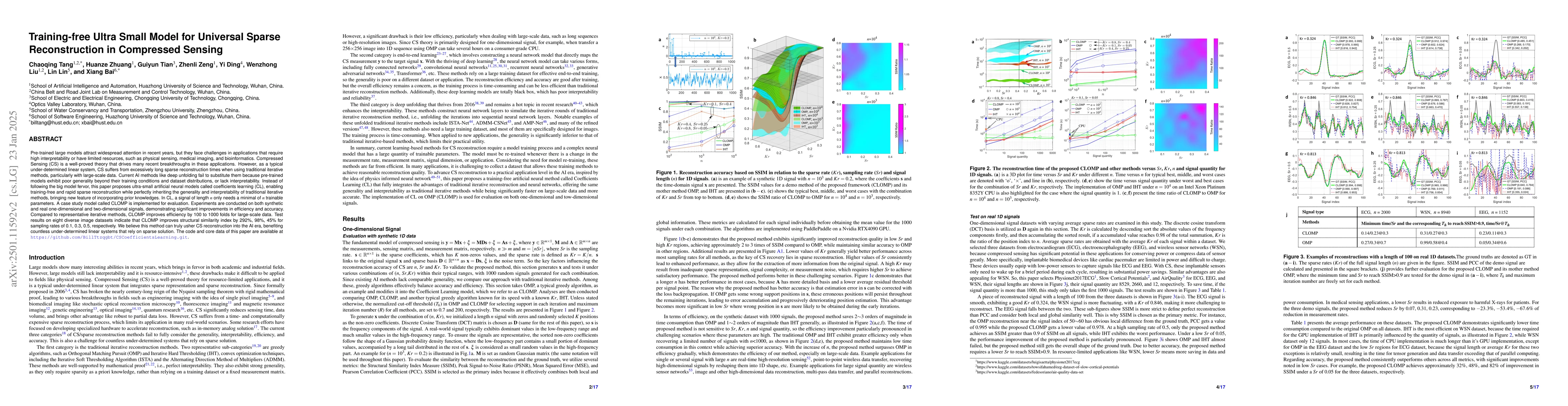Thumbnail for Training-free Ultra Small Model for Universal Sparse Reconstruction in
  Compressed Sensing