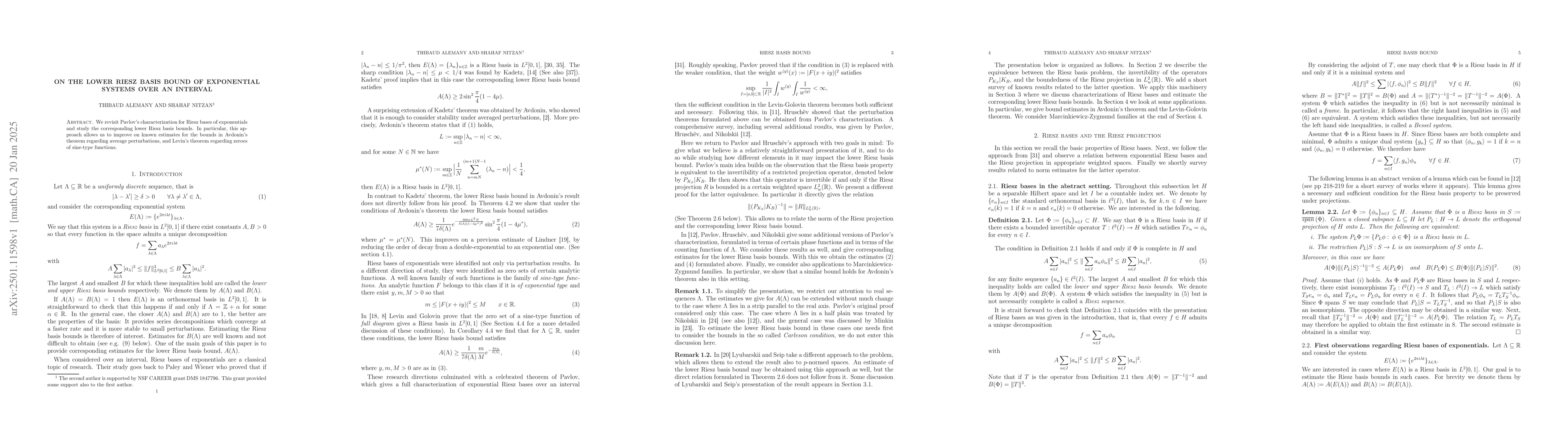 Thumbnail for On the lower Riesz basis bound of exponential systems over an interval