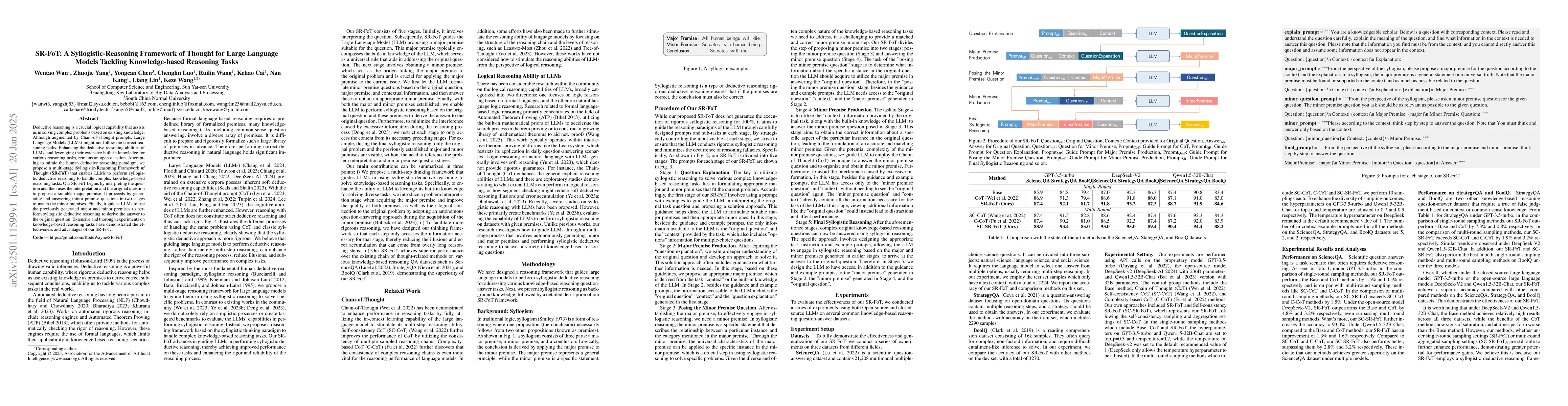 Thumbnail for SR-FoT: A Syllogistic-Reasoning Framework of Thought for Large Language
  Models Tackling Knowledge-based Reasoning Tasks