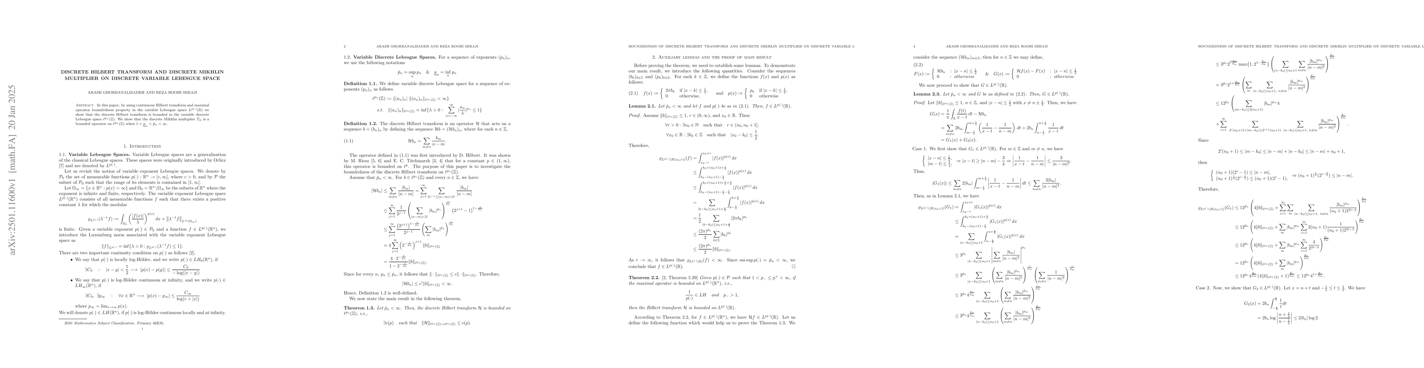 Thumbnail for Discrete Hilbert Transform And Discrete Mikhlin Multiplier On Discrete
  Variable Lebesgue Space