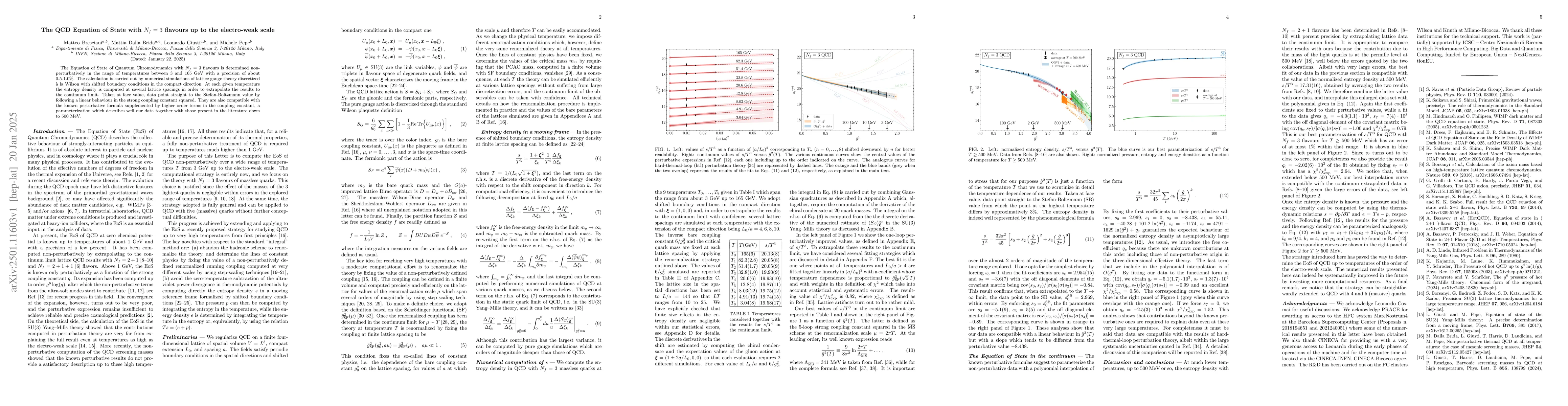 Thumbnail for The QCD Equation of State with $N_f=3$ flavours up to the electro-weak
  scale
