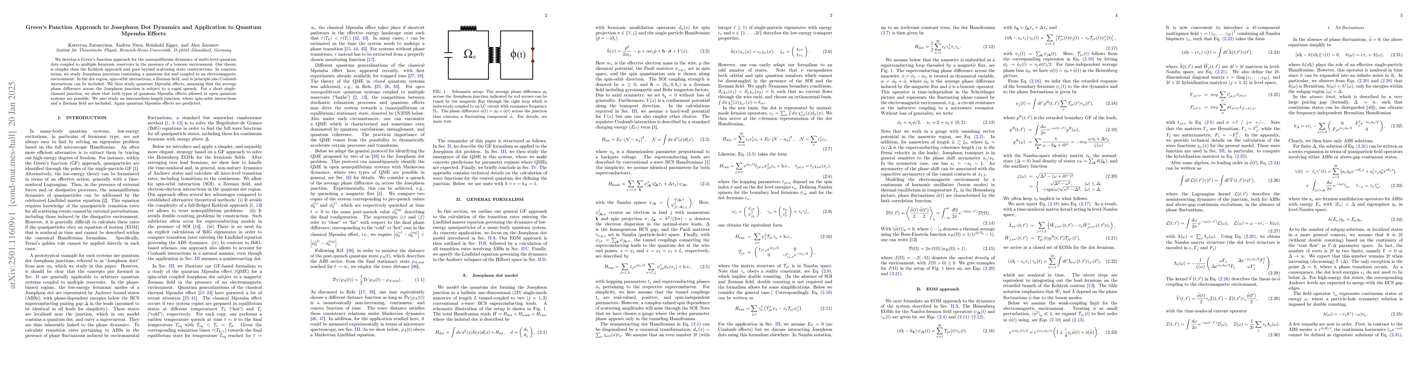 Thumbnail for Green's Function Approach to Josephson Dot Dynamics and Application to
  Quantum Mpemba Effects