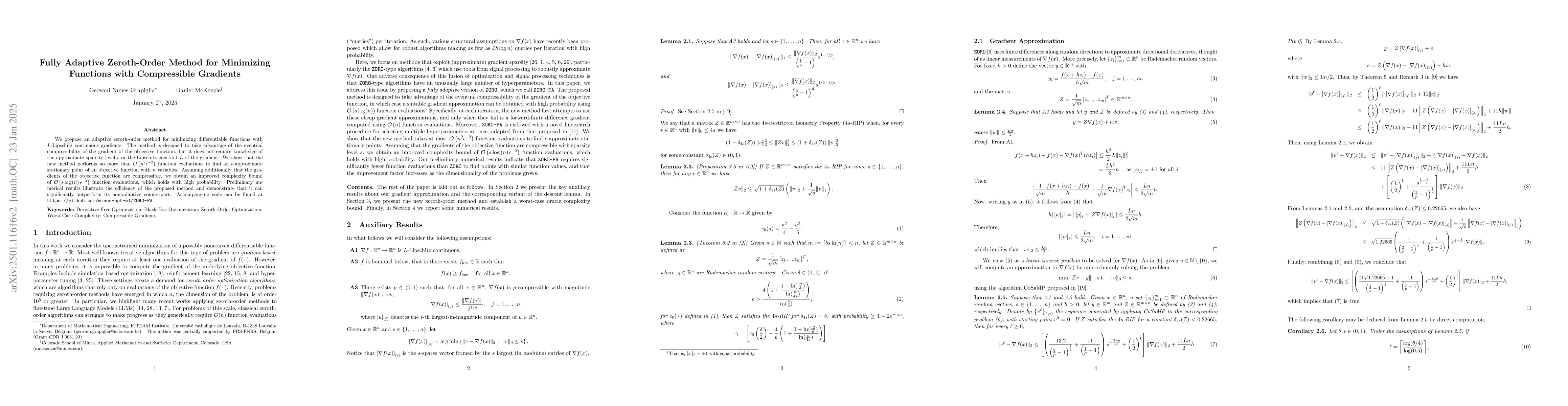 Thumbnail for Fully Adaptive Zeroth-Order Method for Minimizing Functions with
  Compressible Gradients