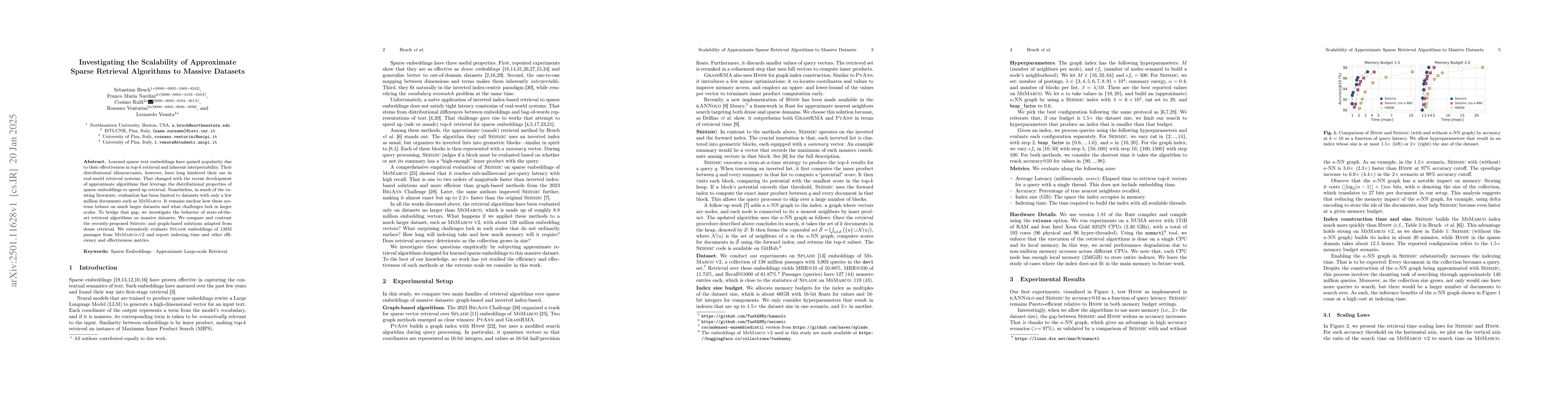 Thumbnail for Investigating the Scalability of Approximate Sparse Retrieval Algorithms
  to Massive Datasets