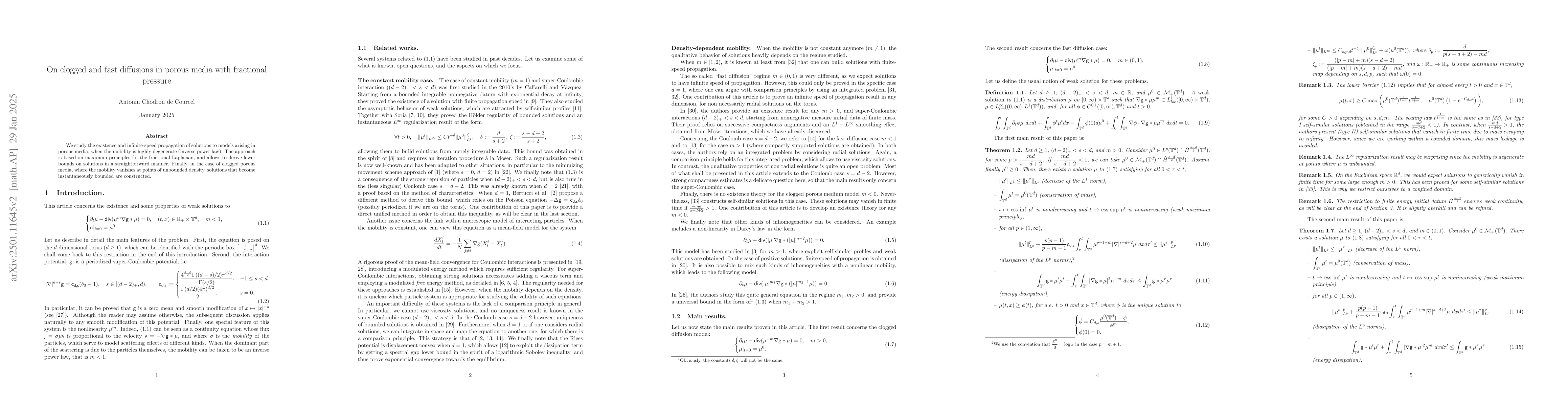 Thumbnail for On clogged and fast diffusions in porous media with fractional pressure