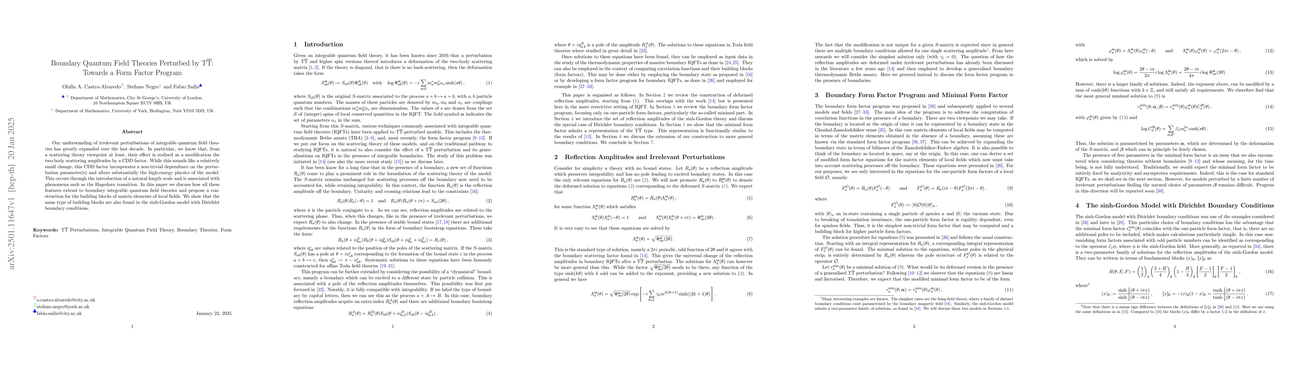 Thumbnail for Boundary Quantum Field Theories Perturbed by ${\rm T}\bar{\rm T}$:
  Towards a Form Factor Program