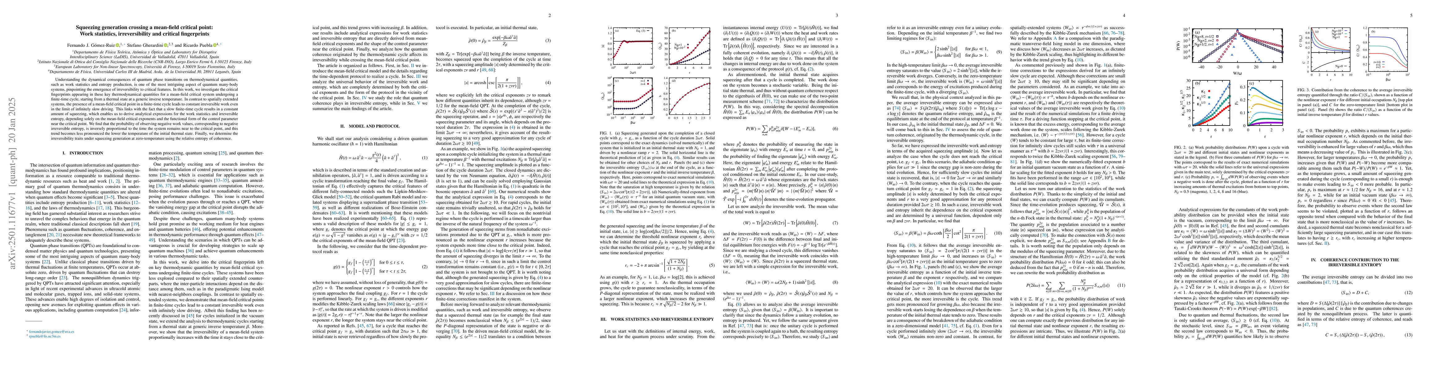 Thumbnail for Squeezing generation crossing a mean-field critical point: Work
  statistics, irreversibility and critical fingerprints