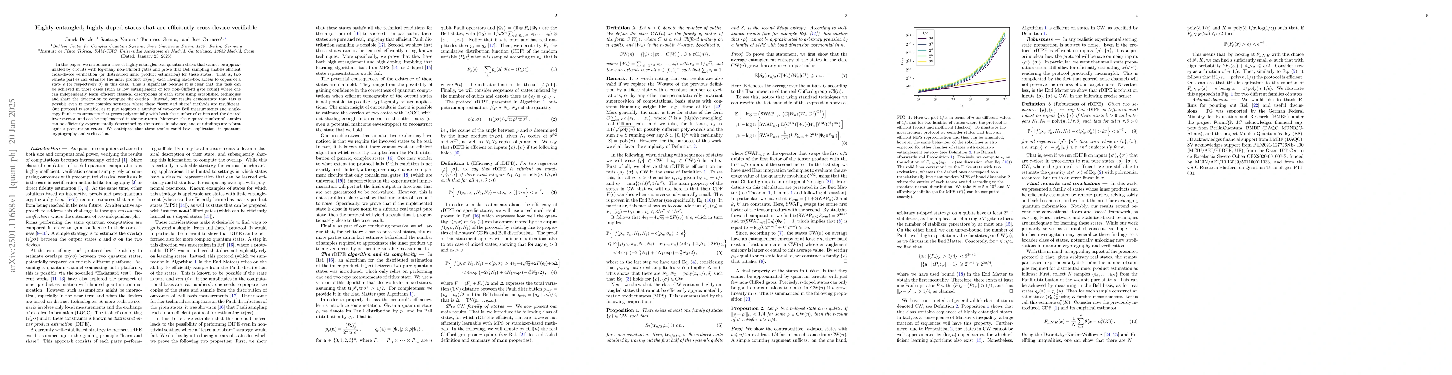 Thumbnail for Highly-entangled, highly-doped states that are efficiently cross-device
  verifiable