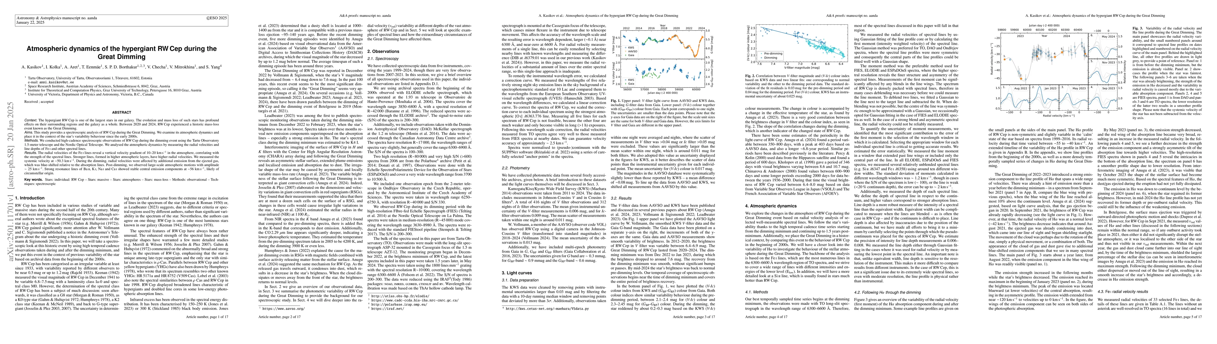 Thumbnail for Atmospheric dynamics of the hypergiant RW Cep during the Great Dimming
