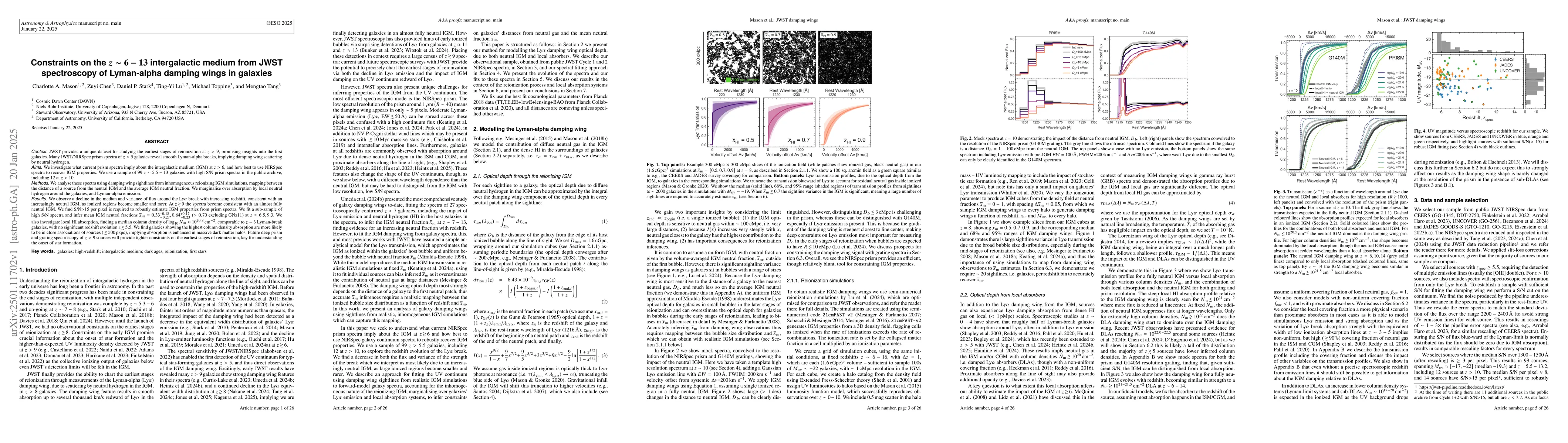 Thumbnail for Constraints on the $z\sim6-13$ intergalactic medium from JWST
  spectroscopy of Lyman-alpha damping wings in galaxies